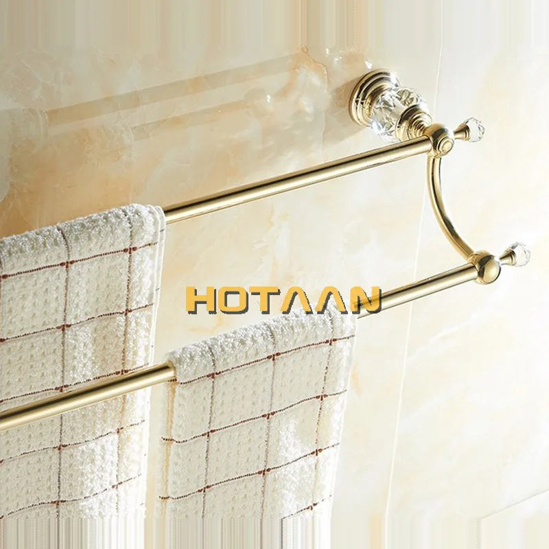 Afralia™ Crystal Gold Double Towel Bar for Bathroom, 60cm Length