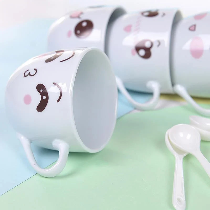 Afralia™ Flamingo Cartoon Mug Set with Spoon - Couple's Gift Cup for Tea & Coffee