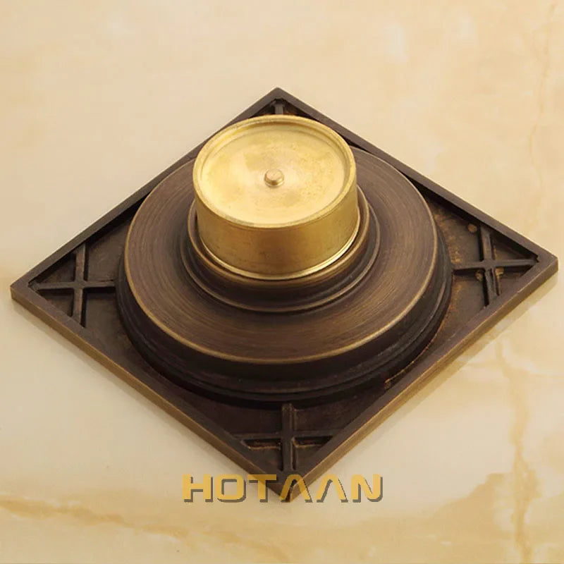 Afralia™ Antique Brass Flower Art Bathroom Accessory Floor Drain Waste Grate - 100mm*100mm