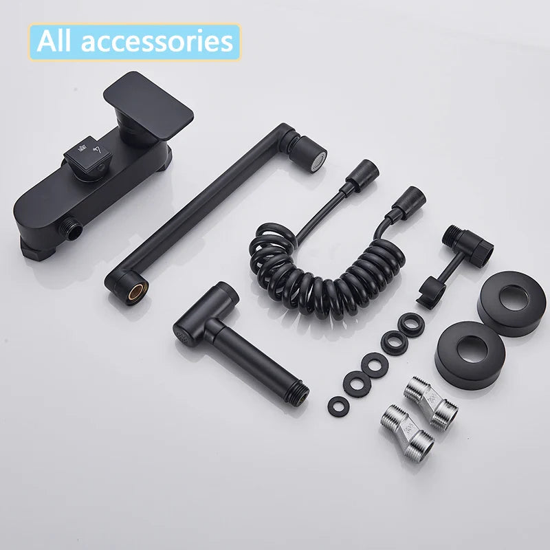Afralia™ Matte Black Kitchen Faucet with Bidet, Swivel Spout Crane - Hot Cold Mixer Taps