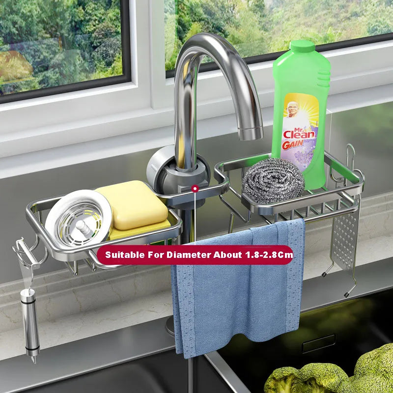 Afralia™ Adjustable Kitchen Sink Rack with Soap Dish and Hooks