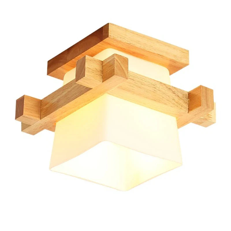 Afralia™ Wooden Glass Ceiling Light with E27 LED for Hallways, Balcony, and Porch Fixtures