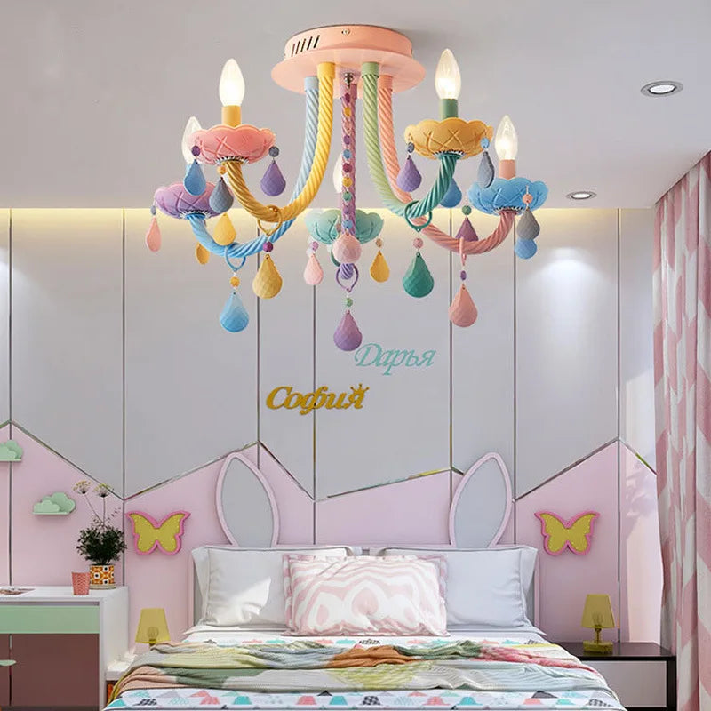 Afralia™ Crystal Princess Chandelier for Children's Bedroom - Rainbow Makaron Lamps