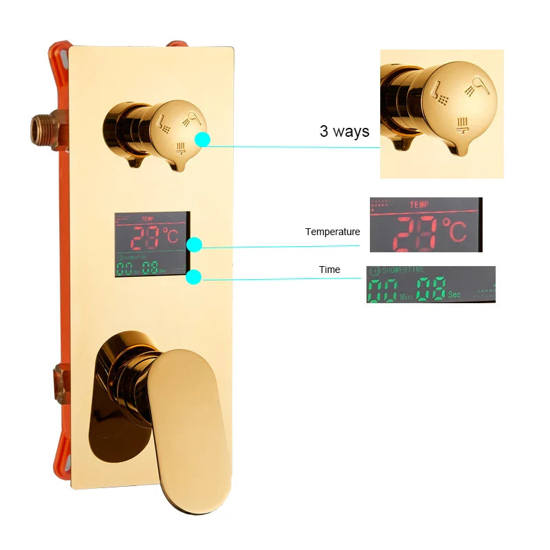 Afralia™ Gold 12" Digital Display Rainfall Shower Faucet with Single Lever Control
