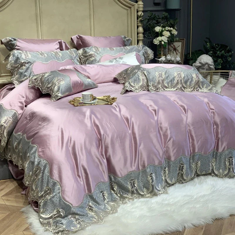 Afralia™ Luxury Lace Embroidery Bedding Set, 1000TC Egyptian Cotton, Princess Wedding Theme