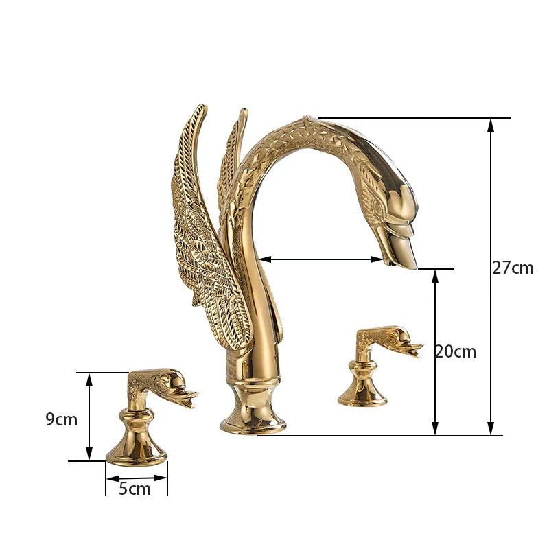 Afralia™ Golden Swan Basin Faucet Double Handle Hot Cold Mixer Tap for Bathroom