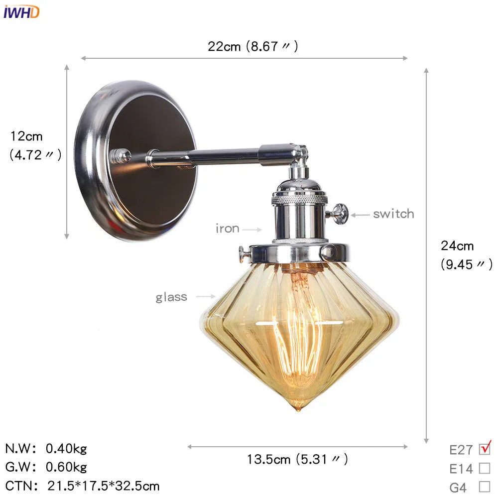 Afralia™ Modern Amber Glass Ball LED Wall Lamp for Home Bedroom Stair Mirror