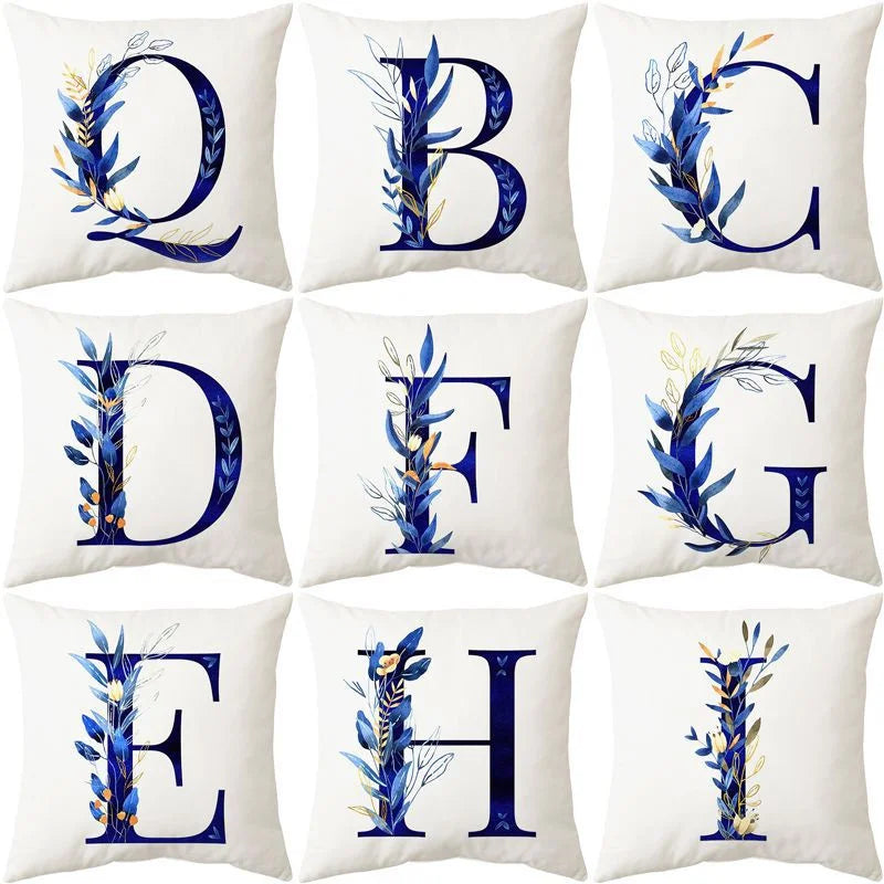 Afralia™ Blue Alphabet Flower Letter Pillowcase for Home Decor