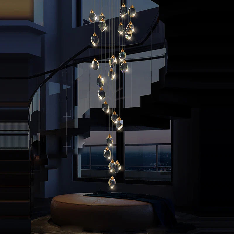 Afralia™ Crystal Stone Copper Chandelier - LED Postmodern 2025 Lighting for Staircase