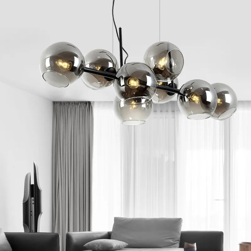 Afralia™ Nordic 8-Light Glass Chandelier - Black & Clear Glass