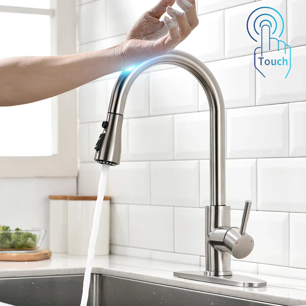 Afralia™ Gold Sensor Kitchen Faucet Stainless Steel Smart Touch Control Sink Tap