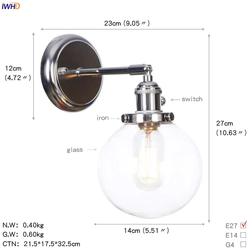 Afralia™ Modern Amber Glass Ball LED Wall Lamp for Home Bedroom Stair Mirror