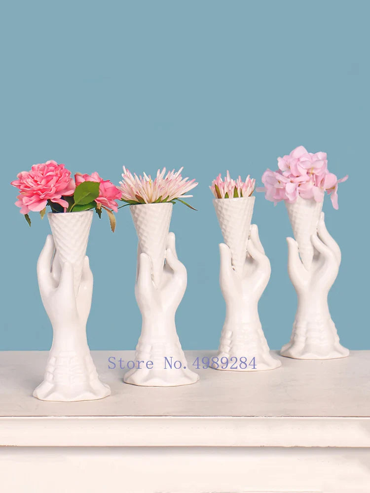 Afralia™ Abstract Character White Ceramics Vase Home Decor Handcrafted Modern Flower Arrangement