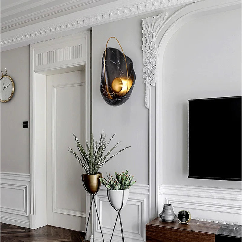 Afralia™ Marble Shell Wall Lamp, Nordic Modern Design for Living Room Bedroom Aisle.