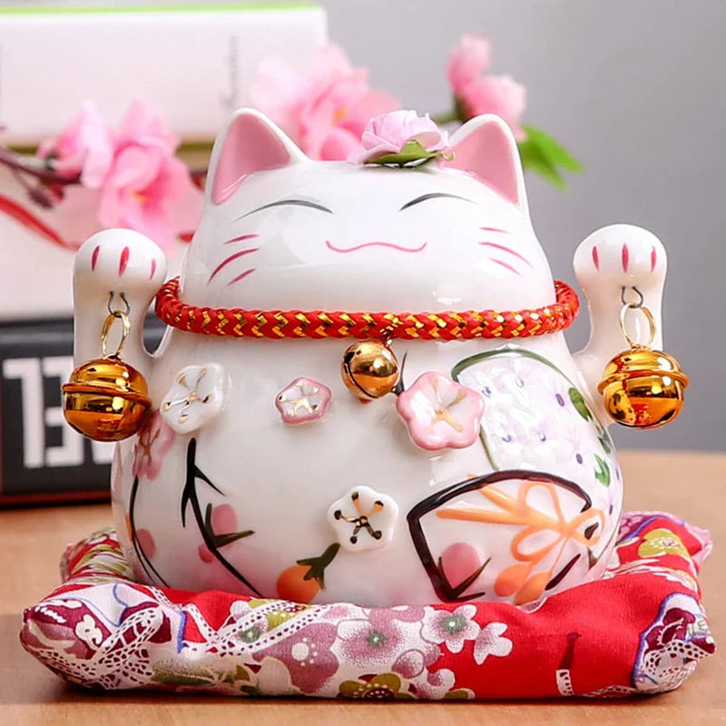 Afralia™ Ceramic Maneki Neko Piggy Bank: Creative Home Decor & Lucky Cat Business Gift