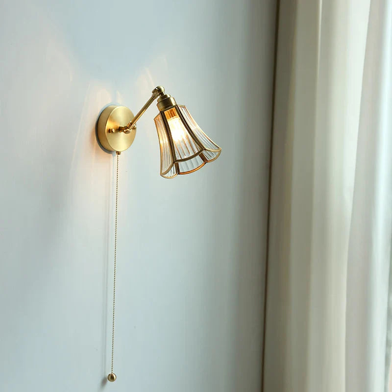 Afralia™ Copper Wall Sconce Glass Nordic Wall Lamp LED Pull Chain Switch