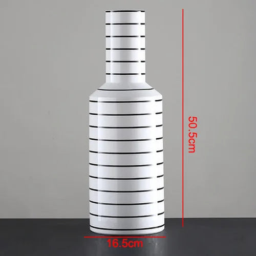 Afralia™ Modern Black White Striped Ceramic Vase Geometric Art Deco Home Decor