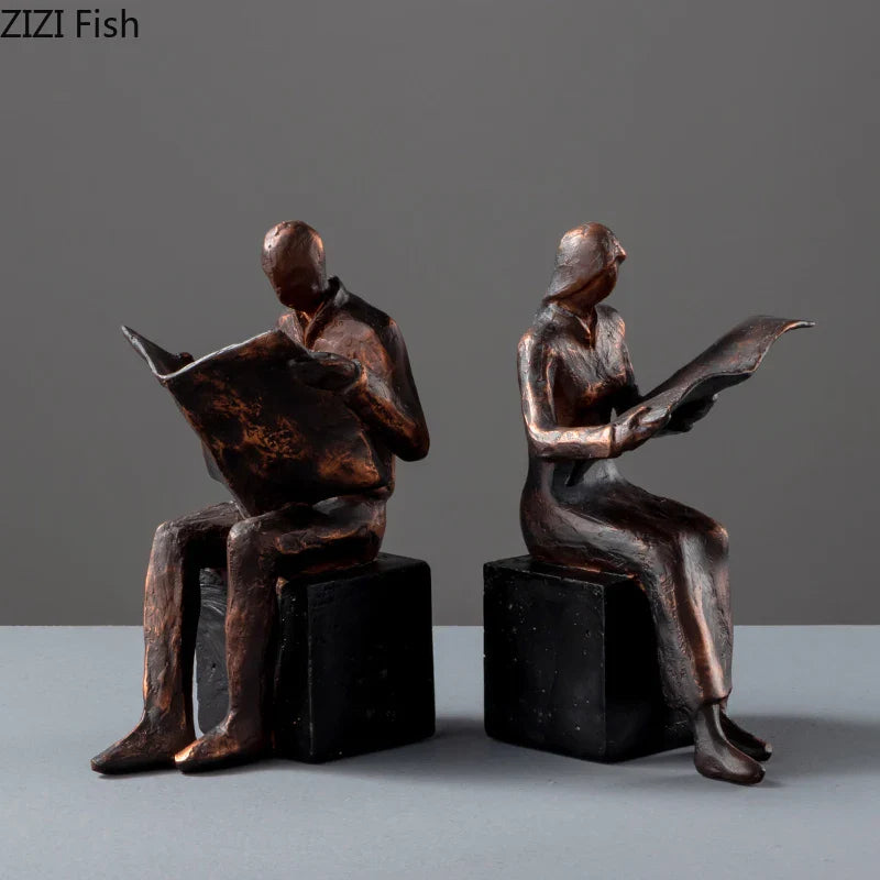 Afralia™ Abstract Figure Sculpture Bookend Resin Statue Desk Decoration Bookshelf Statuette