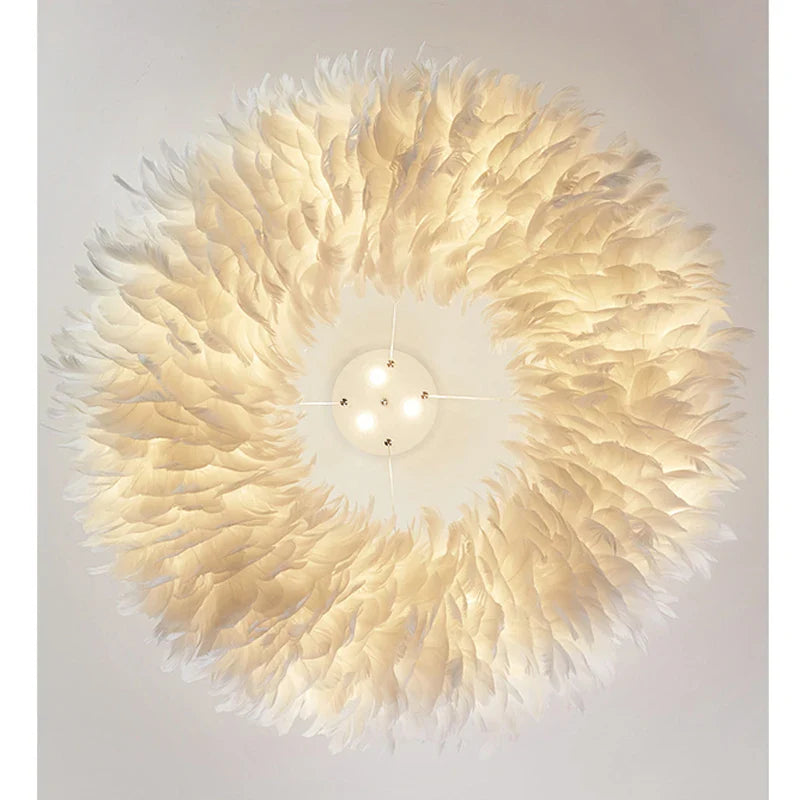 Afralia™ Feather Chandelier: Nordic Design Large Ring Lighting for Kids' Room, Bedroom, Staircase, and Restaurant