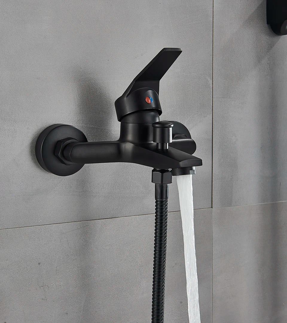 Afralia™ Matte Black Bathroom Shower Faucet Mixer Tap with Hand Shower Set, Wall Mount