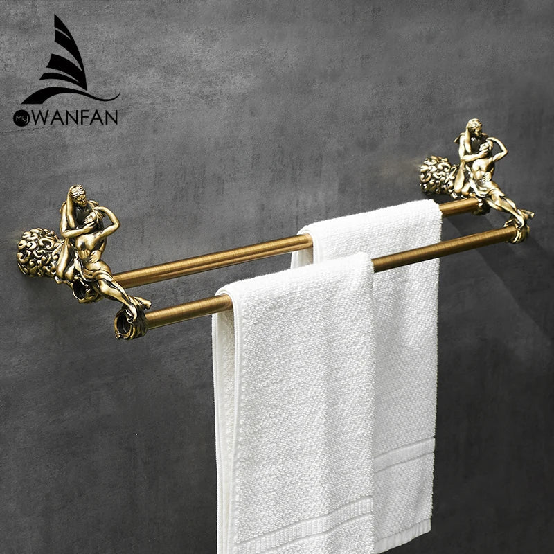 Afralia™ Double Towel Bars: Gold/Silver Bathroom Towel Rack Holder, Wall Mounted Brass