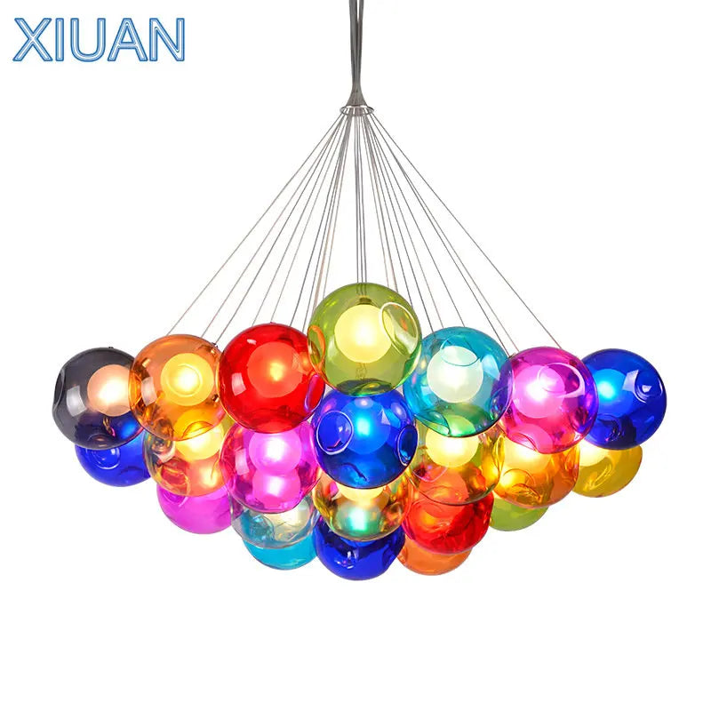 Afralia™ Clear Glass Chandelier with Colorful Sconces, LED Pendant Light for Living Room and Kids Room