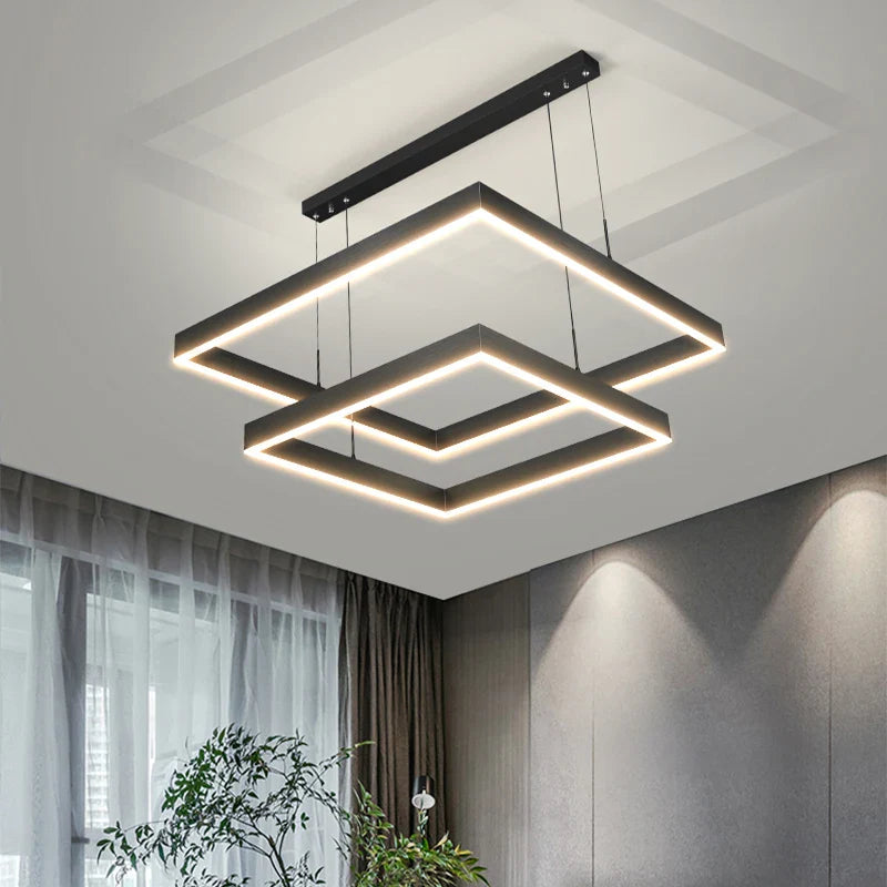Afralia™ Modern Square Chandelier LED Ceiling Light for Living and Dining Room