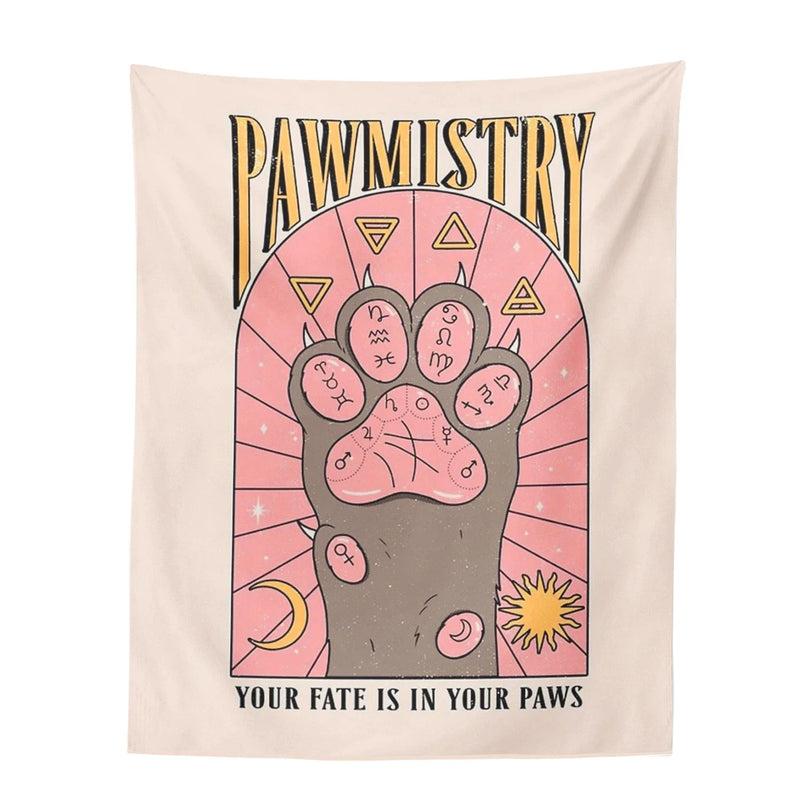 Afralia™ Tarot Cat Paws Tapestry: Witchcraft Bohemian Style Decoration for Home, Dorm Room