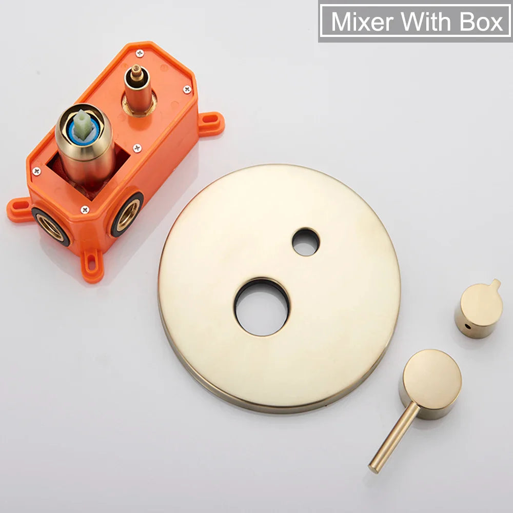 Afralia™ Brushed Gold Shower Faucet Set: Wall Mount Rotate Tub Spout, Rainfall Head Mixer Tap