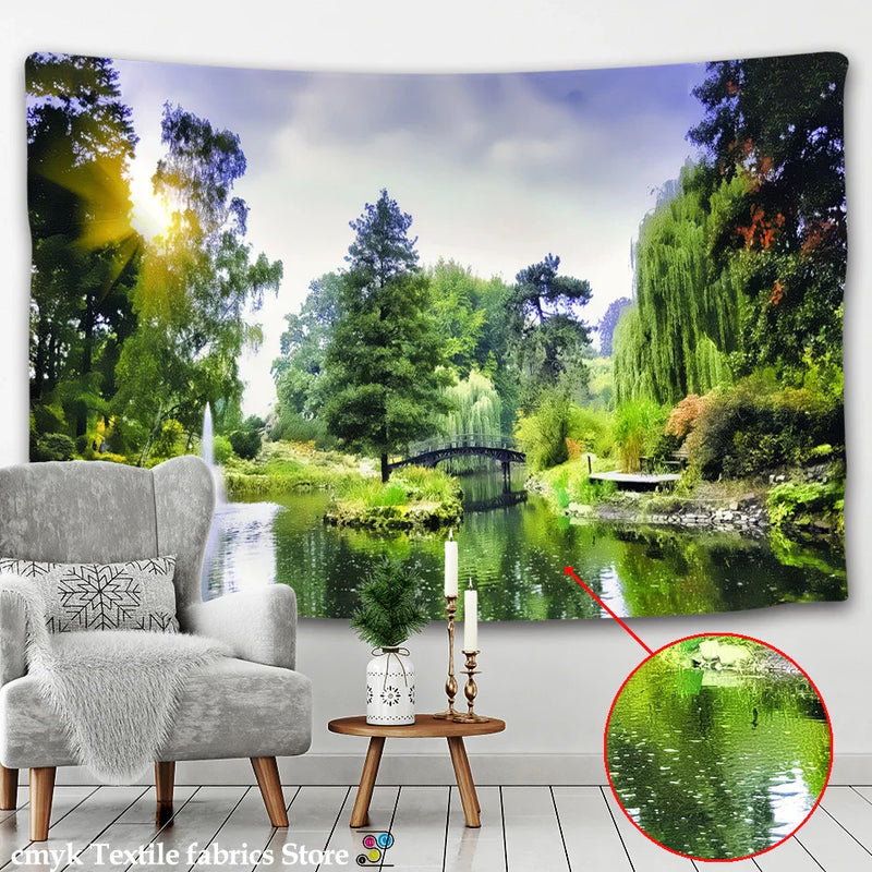 Forest Waterfall Tapestry Wall Hanging: Afralia™ Rainbow Landscape Table Mat Home Decor