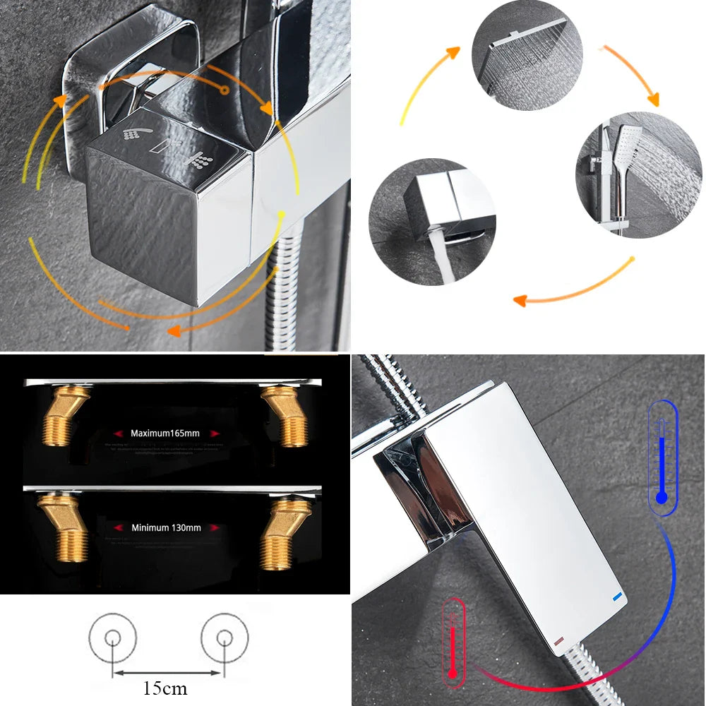 Afralia™ Chrome Rainfall Shower Faucet with Handshower and Rotating Watering Can