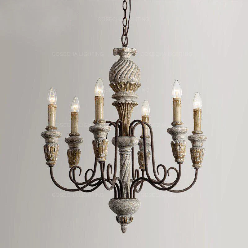 Afralia™ Antique White Wooden Chandelier Elegant French Rustic Lighting