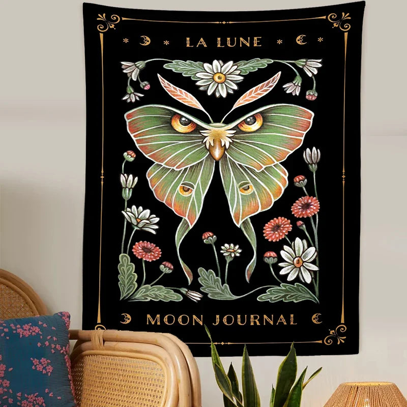 Afralia™ Moon Moth Tapestry Wall Hanging - Mystical Moon Phase & Cottagecore Wall Art