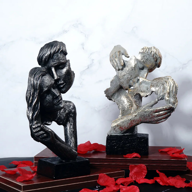 Afralia™ Vintage Kissing Couples Statue Figurine for Home Decor and Valentine's Day Gift