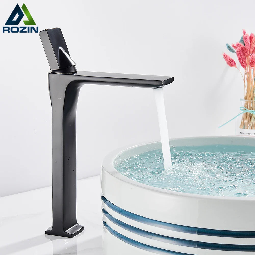 Afralia™ Matte Black Bathroom Basin Faucet Hot Cold Mixer Tap Chrome Brass Sink Crane