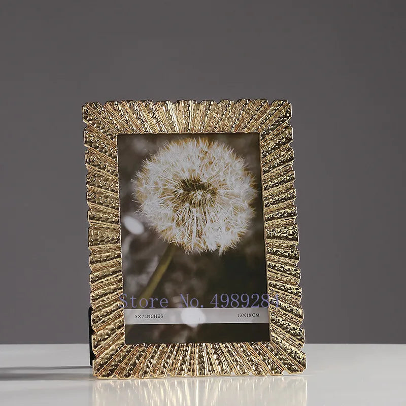Golden Framed Photo Display for Home Decor by Afralia™