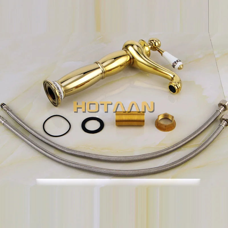 Afralia™ Gold Finish Basin Faucet with Single Handle and Ceramic Taps