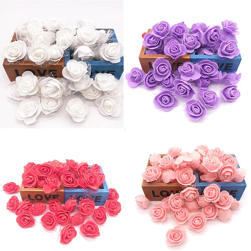 Afralia™ Handmade Foam Rose Flower Heads | 100Pcs Wedding Craft Decoration