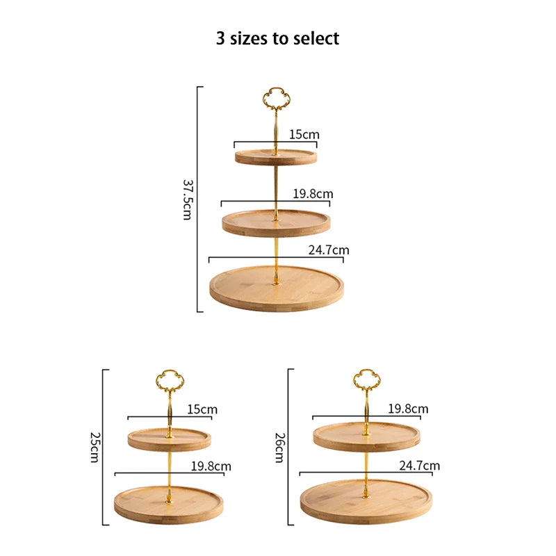 Afralia™ Bamboo Fruit Cake Stand Set Wood Tableware Snack Dessert Candy Plate