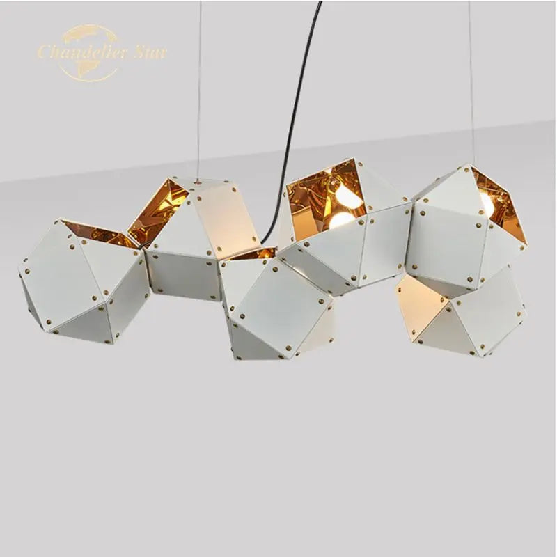 Afralia™ White Metal Geometric LED Chandelier for Bedroom and Living Room