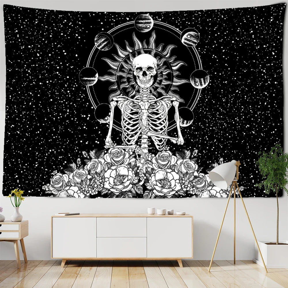 Afralia™ Wall Tapestry Hanging Decor Witchcraft Hippie Astrology Sun Moon Skull