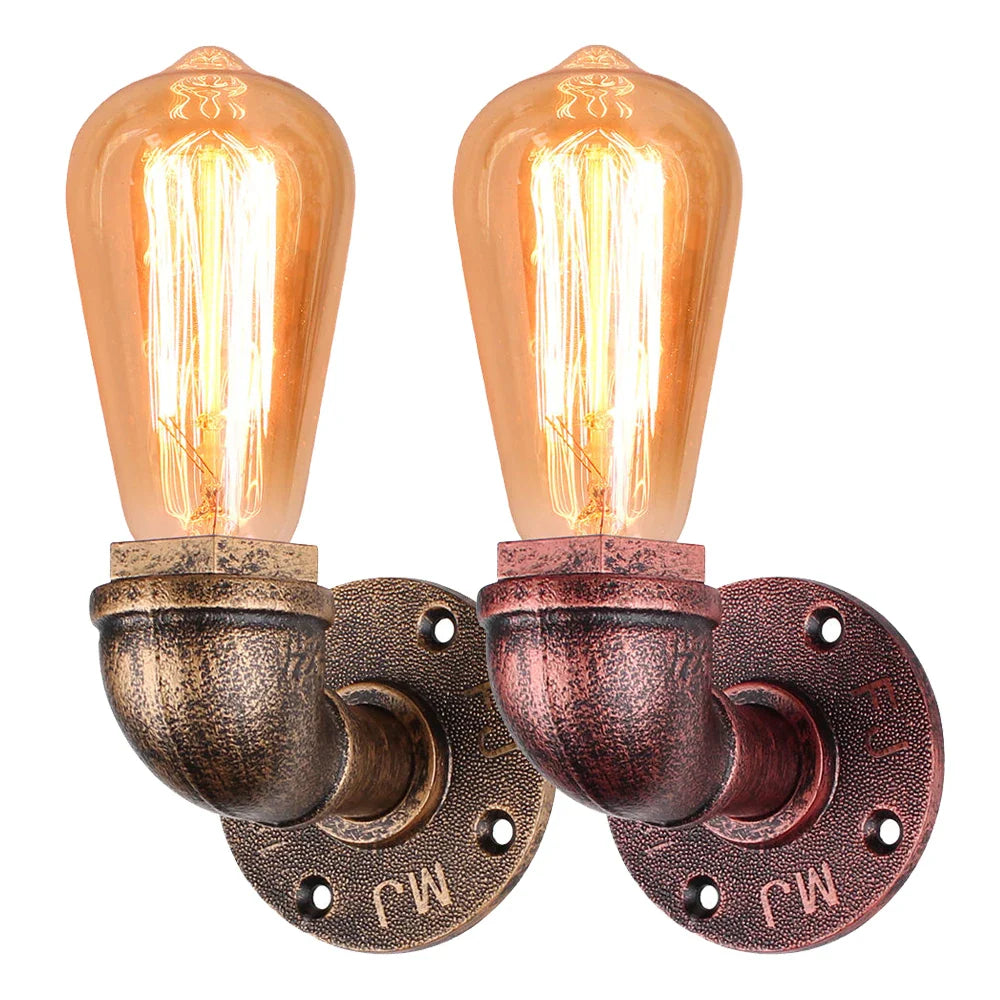 Afralia™ Retro Water Pipe Wall Sconce Vintage Loft E27 Light Fixture Bar Home Decor