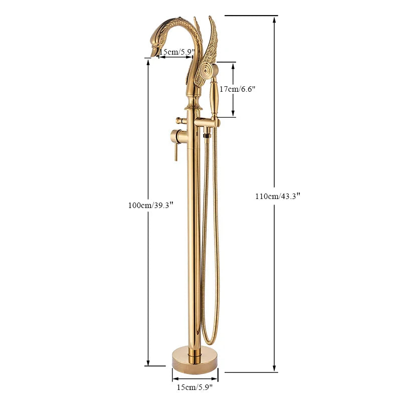 Afralia™ Gold Swan Freestanding Bathtub Faucet with Handshower