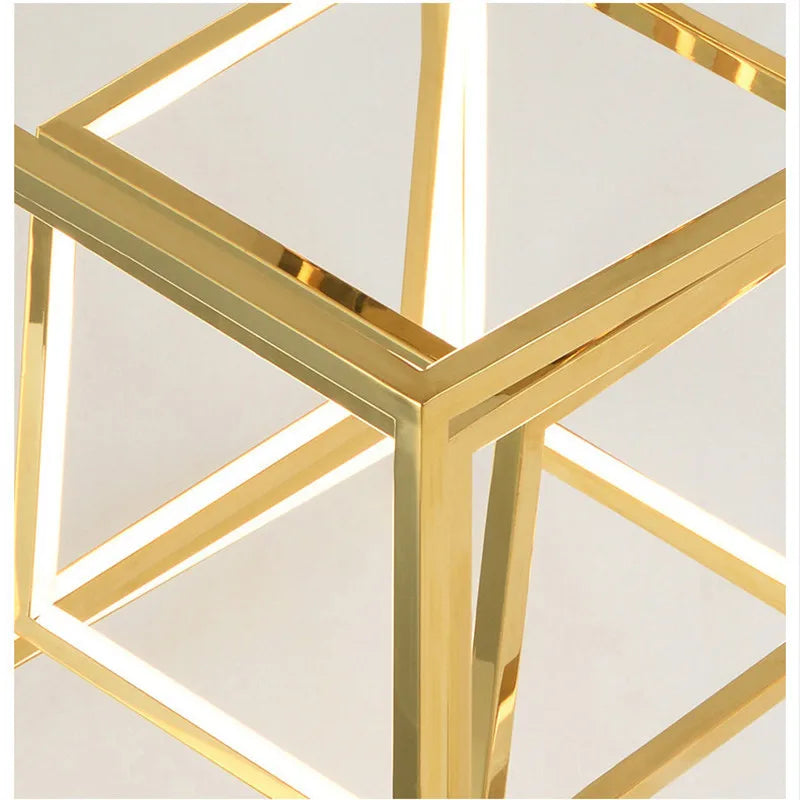 Afralia™ Luxury Golden Square LED Chandelier | Modern Art Design for Living Room Lobby