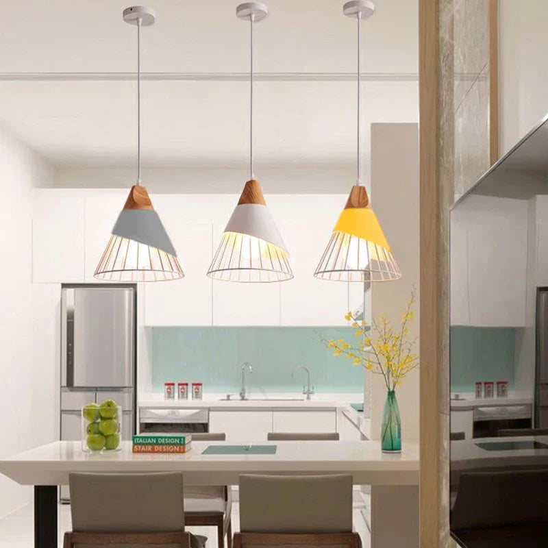 Afralia™ Wood Pendant Lights Colorful Iron Hanging Lamp for Home Kitchen and Dining Room