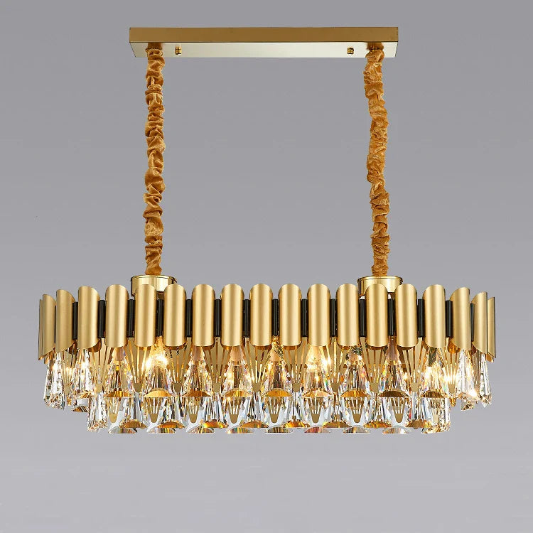 Afralia™ Golden Stainless Steel Crystal Chandelier | LED Round Oval Lustre Fixture