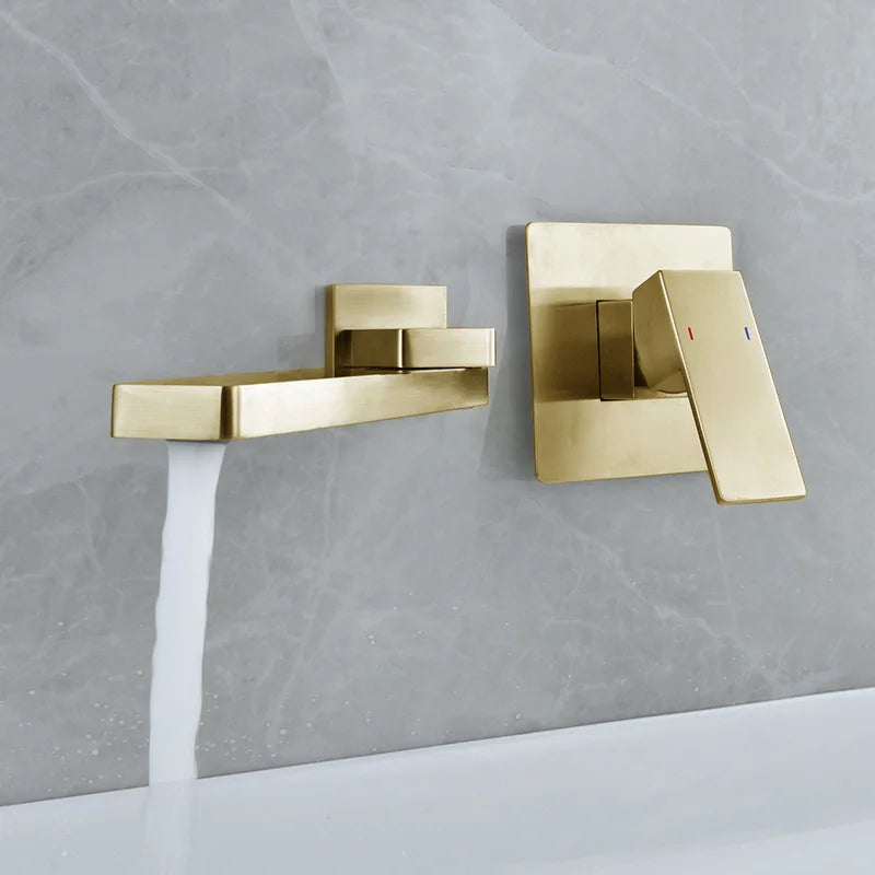 Afralia™ Brushed Gold In-Wall Basin Faucet Set, Hot Cold Bathroom Sink Mixer Tap