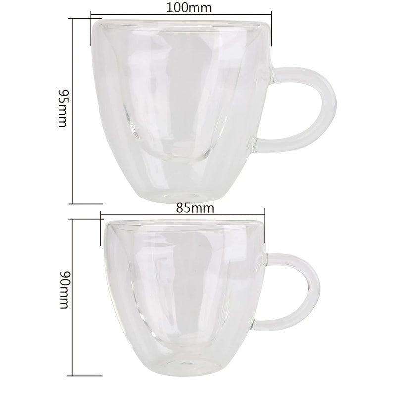 Afralia™ Heart-Shaped Double Glass Mug | Romantic Couple Cups for Tea, Coffee