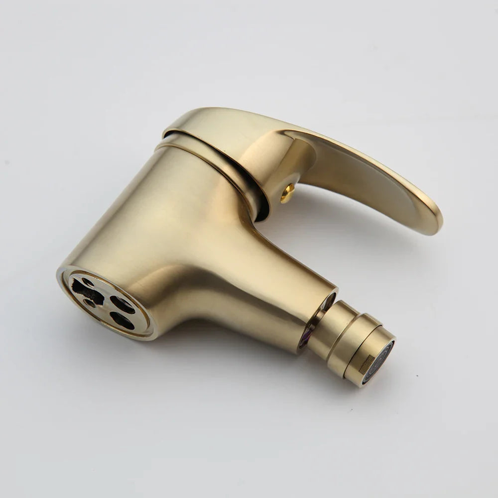 Afralia™ Brushed Gold Basin Mixer Tap - Solid Brass Vessel Vanity Faucet