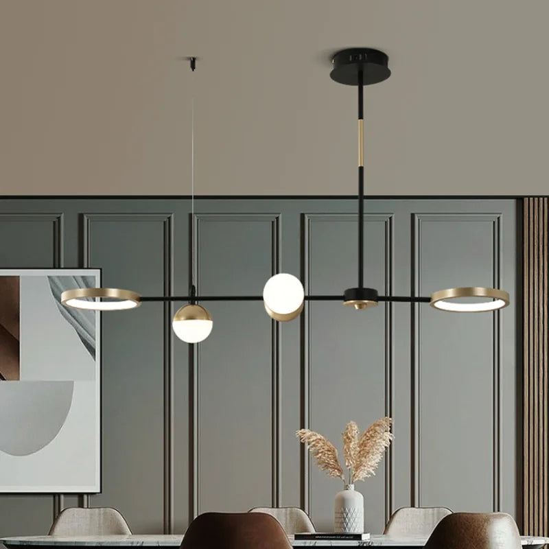 Afralia™ Black Gold Minimalist Chandelier for Dining Room Home Decor
